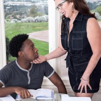 Horny 60+ MILF Maria Fawndeli seduces a younger black guy in glasses